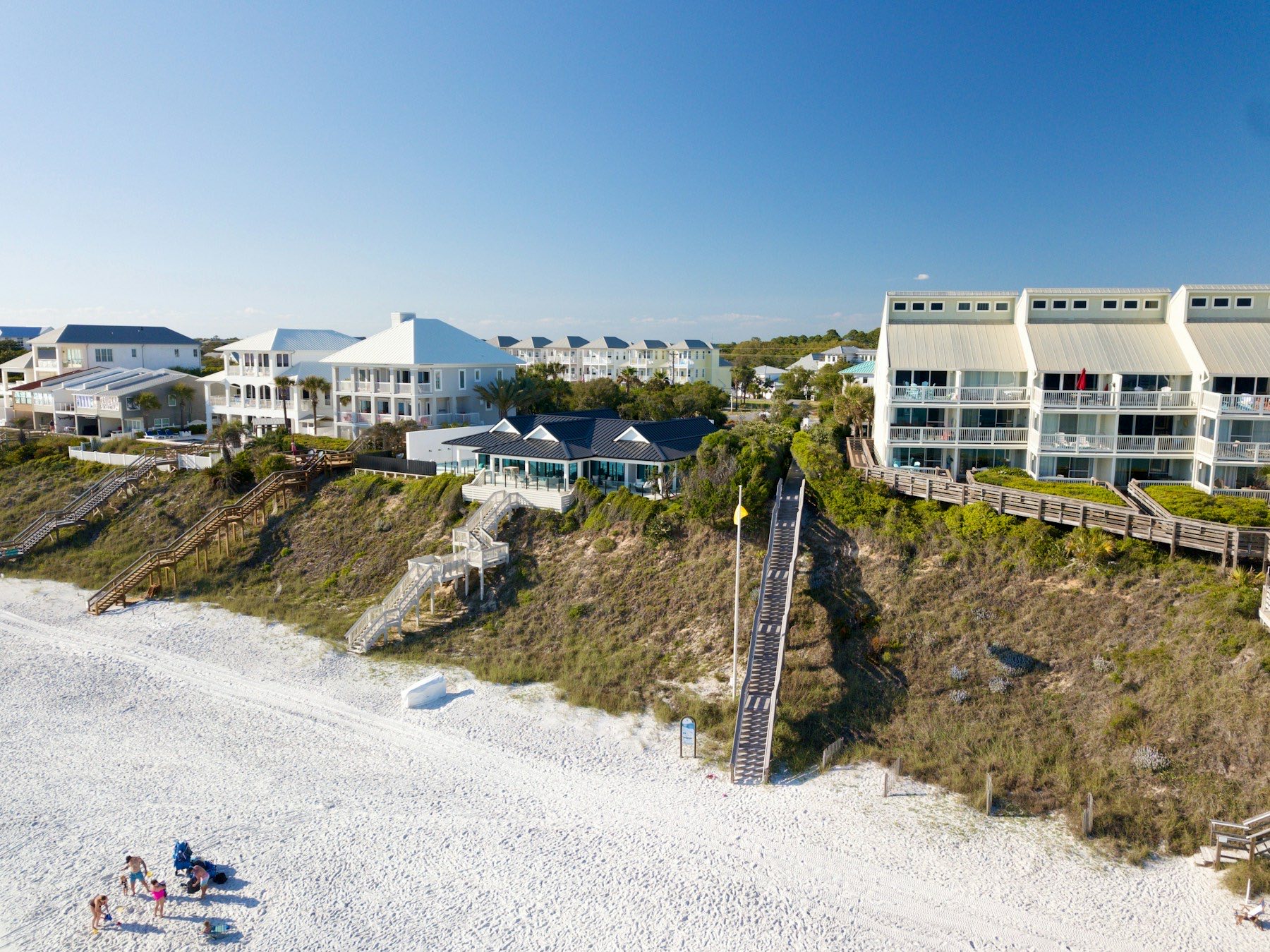 Gulf-front homes and dune walkovers along 30A